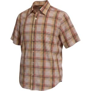 Timberland Button Front Shirt Mens XL Orange Plaid Loose Fit Short Sleeve‎ 16405